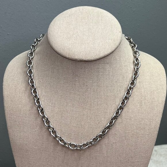 Chunky Chain Link Necklace Silver Tone Heart Dangle Love You More - Picture 2 of 6